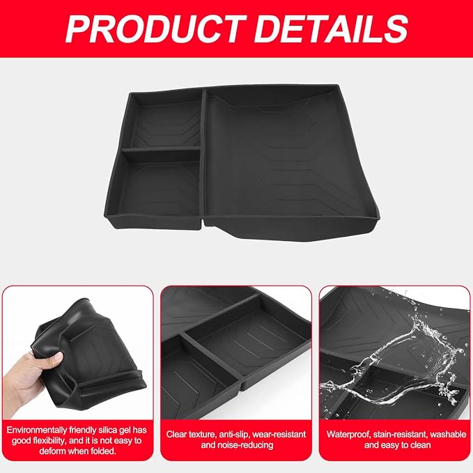 Lower Center Console Organizer Tray Compatible with New 2025-2026 L@nd Rover Defender 90/110/130, Silicone Console Storage Box Insert Secondary Tray for Defender 2025 Accessories