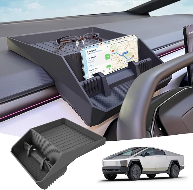 Tesla Cybertruck Accessories Bundle: Behind Hidden Screen Storage Tray (2023-2025), Fingerprint-Resistant Door Handle Set [4pcs], and Door Edge Protectors – Non-Slip Organizer, Anti-Collision Guards,