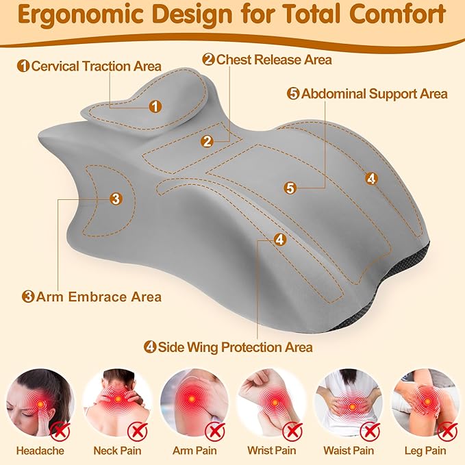 MYFAMIREA Memory Foam Ergonomic Wedge Pillow for Adults - Prone Pillow for Bed Sleeping, Reading, Memory Foam Ergonomic Cushion for Back Support, Sitting Up and Back Pain, with Removable Cover (Gray)