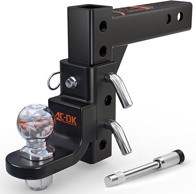 Adjustable Trailer Hitch for 2 inch Receiver,9-1/2" Drop & 8-1/4" Rise,Tow Hitch with 2 inch Ball,7500 LBS GTW/750 LBS TW, Includes 2 Pin&Clips and 5/8" Pin Lock