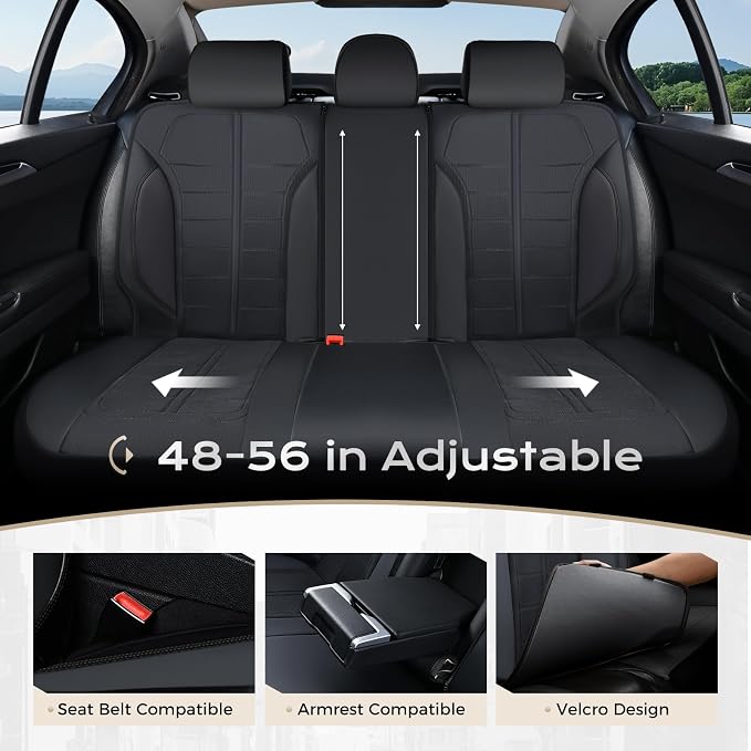 Coverado Seat Cover, Car Seat Cover Full Set, 3D Air Mesh Breathable Seat Protectors Sports Carbon Fiber Design Airbag Compatible Comfort Universal for Most Cars, Van,Trucks, SUV, Black