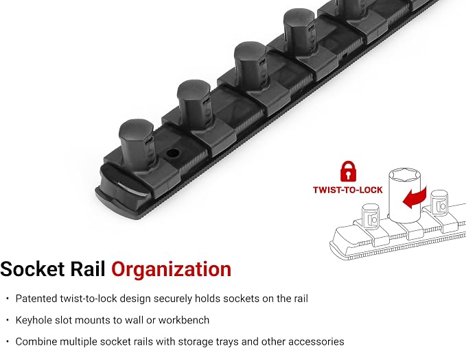 TEKTON 1/2 Inch Drive Shallow and Deep 6-Point Socket Set with Rails and Tray, 22-Piece (3/8-1 in.) | SHD92209