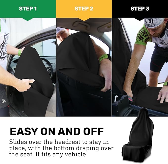UltraSport Waterproof Towel Car Seat Cover, Universal Fit, Sweatproof & Odor-Resistant Front Seat Protector, Quick-Dry, Machine Washable for Gym, Pets, Travel, Outdoor Adventures, Black, 2-Pack