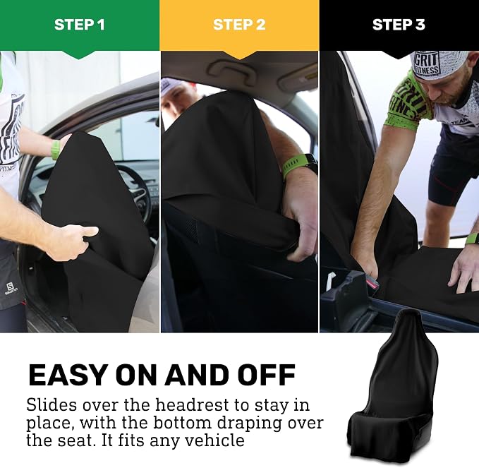 UltraSport Waterproof Towel Car Seat Cover, Universal Fit, Sweatproof & Odor-Resistant Front Seat Protector, Quick-Dry, Machine Washable for Gym, Pets, Travel, Outdoor Adventures, Black