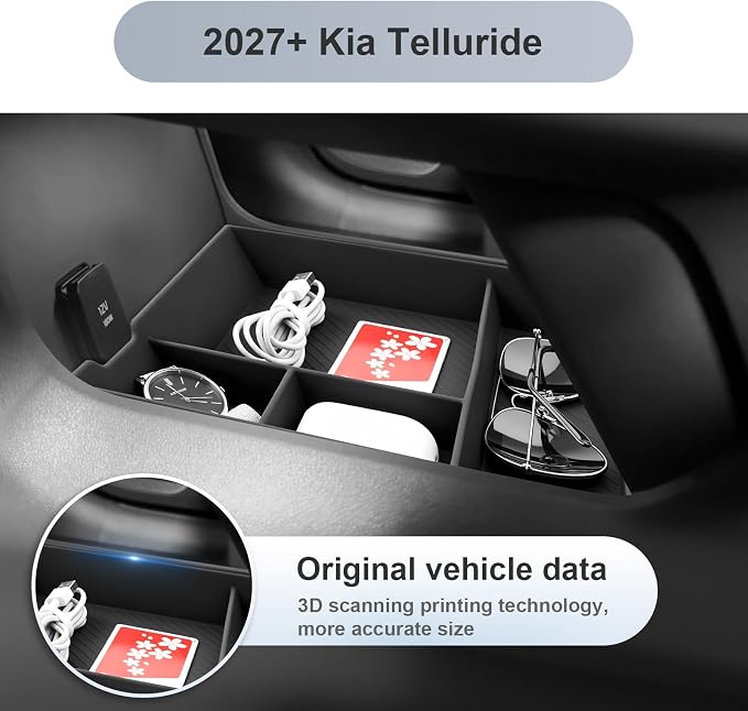SKTU for 2027 Kia Telluride Center Console Organizer for 2027+ Kia Telluride Lower Center Console Tray Kia Telluride 2027 Accessories 2027 Telluride Rubber Under Center Console Organizer-Durable