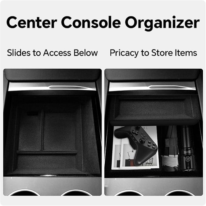 5PCS Center Console Organizer for Tesla Model 3 Highland 2024, 2025 Model Y Juniper Center Console Storage Tray Armrest Hidden Box Orgainzer and Cup Holder for 2025 Model 3 Accessories