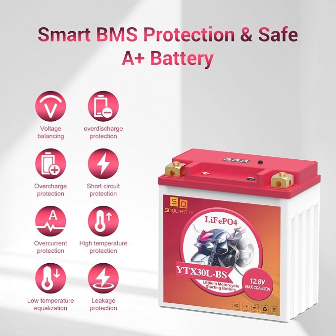 Lithium Motorcycle Battery YTX30L-BS, 12.8V 12AH 850 CCA LiFePO4 Motorcycle Battery, ATV, UTV, Jet Ski, Scooter, Lawn Mower, Tractor, Generator, Riding Lawn Mower Battery