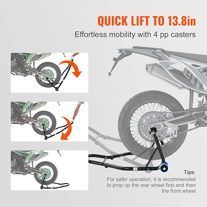 vevor Motorcycle Stand Lift 850lbs Front Rear Combo Stand Lift Stand Front Wheel Fork Stand Rear U+L Fork Swingarm Spool Stand Compatible with Most Yamaha Honda Kawasaki Suzuki Motorcycles Black