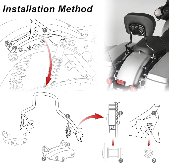 Detachable Upright Passenger Backrest Sissy Bar With Backrest Pad Compatible With for 2009-2025 Harley Touring Street Glide Road King Electra Glide Road Glide FLHR FLHX FLHT FLTR,Black