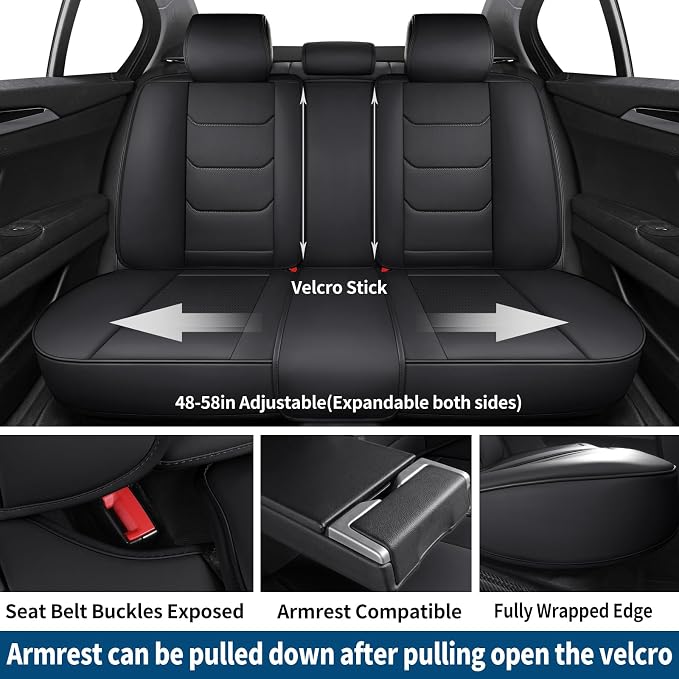 Leather Car Seat Covers Full Set Breathable Automotive Seat Covers Waterproof Seat Protectors Universal Fit for Most Automotive Cars SUV Trucks (Black, Full Set)