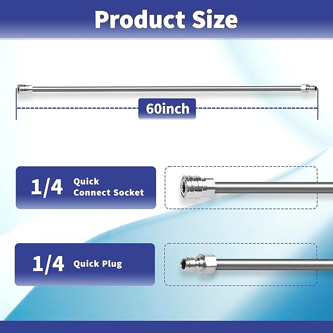 120 Inch(10ft) Pressure Washer Extension Wand, Stainless Steel Pressure Washer Wand Extender with 1/4" Ouick Connect Power Washer Lance, 2 Pack 60" Each Wand(4000 PSI)