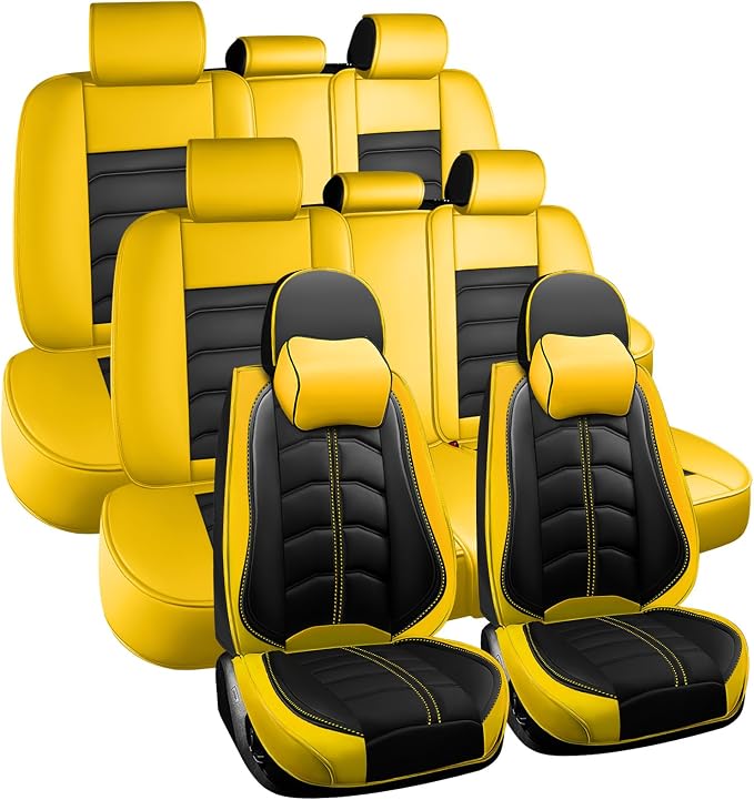Car Seat Cover 8 Seats for Toyota Highlander 2001-2026, Durable Wear Resistant Waterproof Seat Cover, Breathable No Odor Premium Leather Vehicle Interior Accessories.(8 Luxury,Black Yellow)