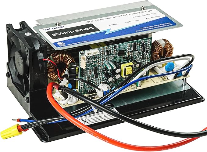 WAVLINK 55 Amp RV Power Converter, 120V AC to 12V DC Battery Charger with 3 Smart Charging Modes, 13V-16.5V Adjustable Operating Range, Multi-Stage Charging Assembly for Li/Lead Acid Batteries
