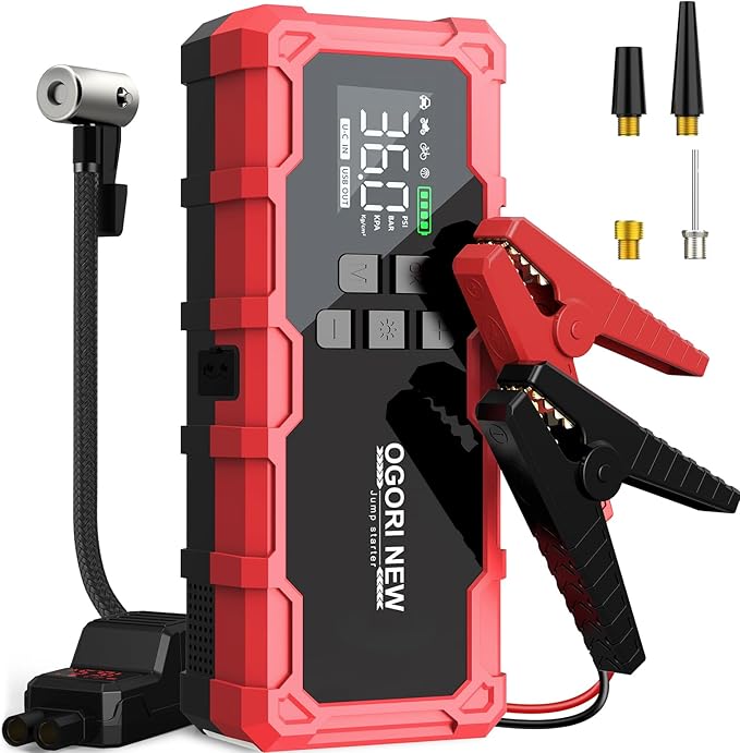 7000A Jump Starter with Air Compressor, 21800mAh 150PSI Portable Car Battery Jump Starter (All Gas/16L Diesel), 12V Supersafe Jump Box Car Battery Booster with Jumper Cables, Lights