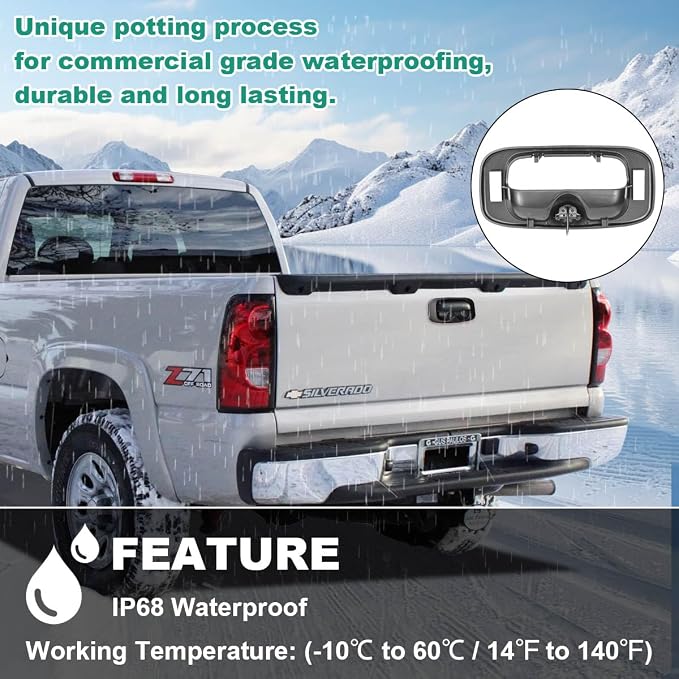 Tailgate Handle Reverse Backup Camera Replacement for Chevy Silverado and GMC Sierra Years 1999-2006, GreenYi AHD 720P Pickup Rear View Parking Camera with Trajectory Guideline
