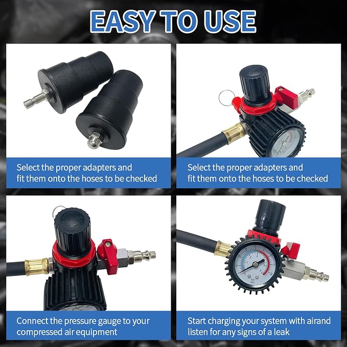 Turbo System Leakage Tester Set Turbocharger Air Pressure Leakage Tester Kit with 4 Pairs of Stepped Adapters 1-3/8" to 3-1/2" 35mm-90mm for Most Vehicles (9PCS)