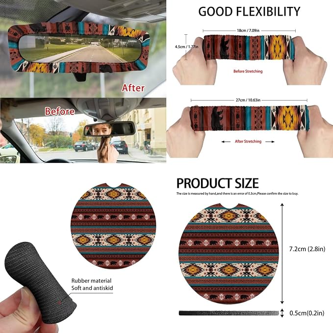 Red Tribal Horse Car Seat Covers Set of 15 with Universal Steering Wheel Cover, Rearview Mirror Cover, Car Trash Can, Seatbelt Pads, Cup Holder Coasters, Keychains