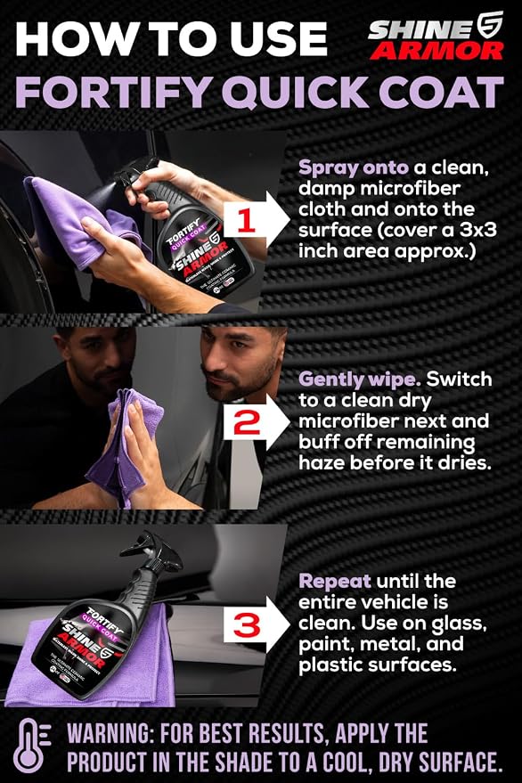 SHINE ARMOR Fortify Quick Coat 24oz | 3-in-1 Ceramic Car Wax Waterless Wash | Spray On, Wipe Off in Under 10 Minutes. 6 to 12 Month Ceramic Protection on Paint, Glass, Chrome, Trim & Wheels. Made in USA