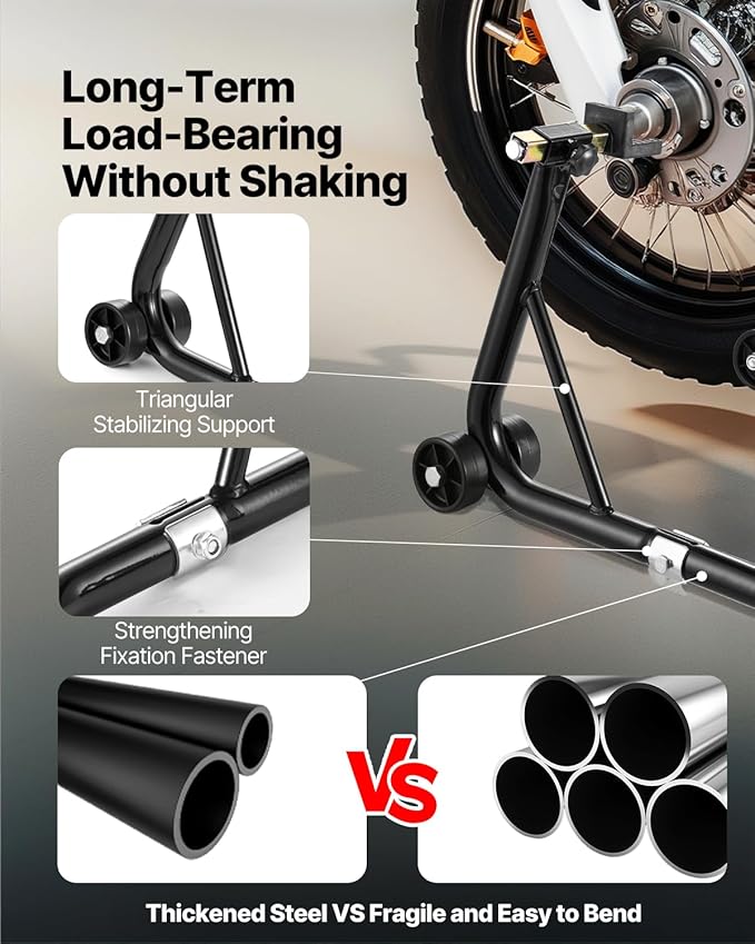 VEVOR Motorcycle Stand Lift, 1100lbs Capacity Front Rear Combo Stand Lift, Front Wheel Dual-Fork Stand, Rear U+L Fork Swingarm Spool Stand, for Most Yamaha Honda Kawasaki Suzuki Motorcycles, Black