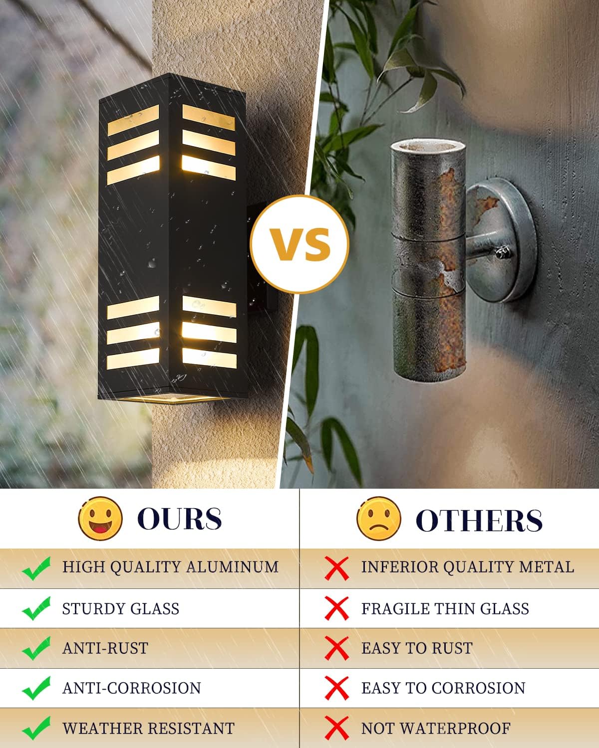 harriet Porch Lights Outdoor Modern - IP64 Waterproof Aluminum and Tempered Glass Cover, 13" Rectangular Up/Down Wall Sconce for Porch, Garage & Patio, Exterior Lighting, Black, 2 Pack