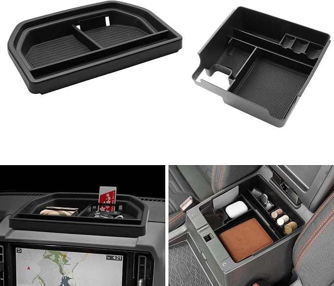 LUWU 2026 Frontier Accessories for 2025 2026 Frontier S/SV/Pro-X/Pro-4X/SL Accessories Dashboard Storage Tray, Center Console Organizer Armrest Storage Box Black 2-Pack (ONLY for 12.3-INCH Screen)