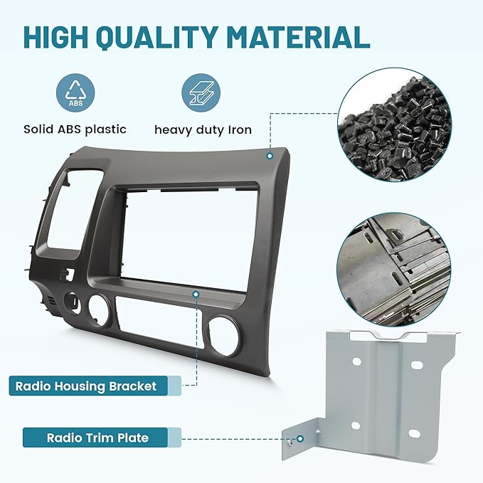 NuIth Double DIN Radio Dash Kits for 2006-2011 Honda Civic 2Din Stereo Mount Housing Bracket W/Passenger Airbag Button, Civic Trim Bezel Kit Installation Aftermarket Stereo