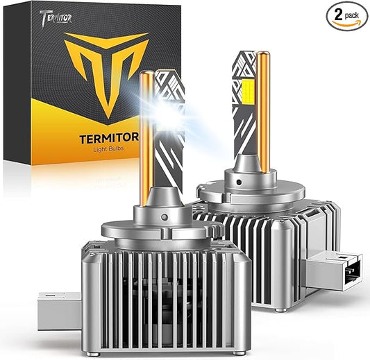 Termitor Latest D3S Bulbs, 50,000LM Ultra Bright, 6500K Cool White, IP68 Waterproof, 1:1 D3S Original HID Size Direct for 66340 42403 42302 HID Assembly, No Adapter Required, Easy Install, Pack of 2