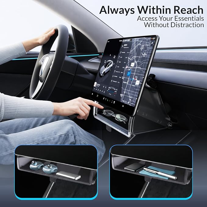 Tesla Model Y Juniper & Model 3 Highland Under Screen Storage Box 2025-2026 & 2024-2026 - Rattle-Free Magnetic Organizer Tray Hidden ABS Console Storage with Anti-Slip Silicone