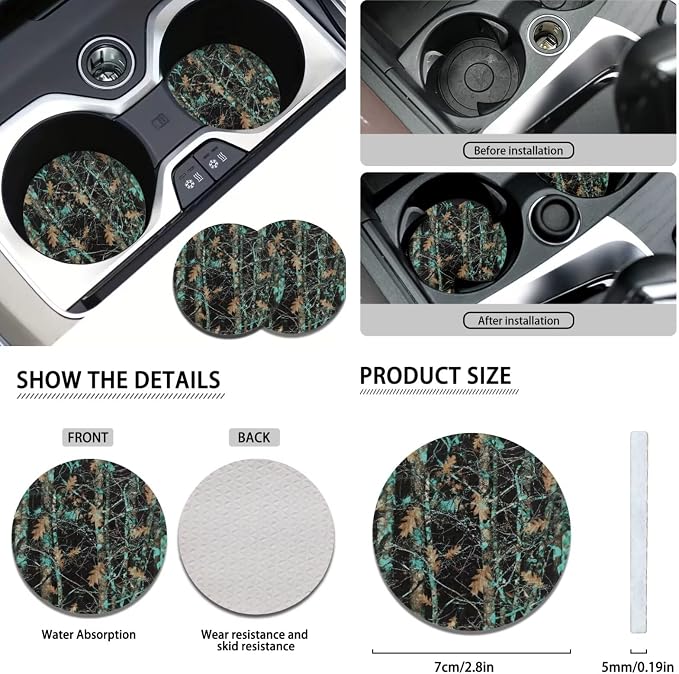 KEIAHUAN 11 Pcs Universal Car Seat Covers Camo Hunting Design with Steering Wheel Cover, Gear Shift Handbrake Cover, Cup Holder, and Headrest Cover Fit Most Van Sedan Truck SUV, Green