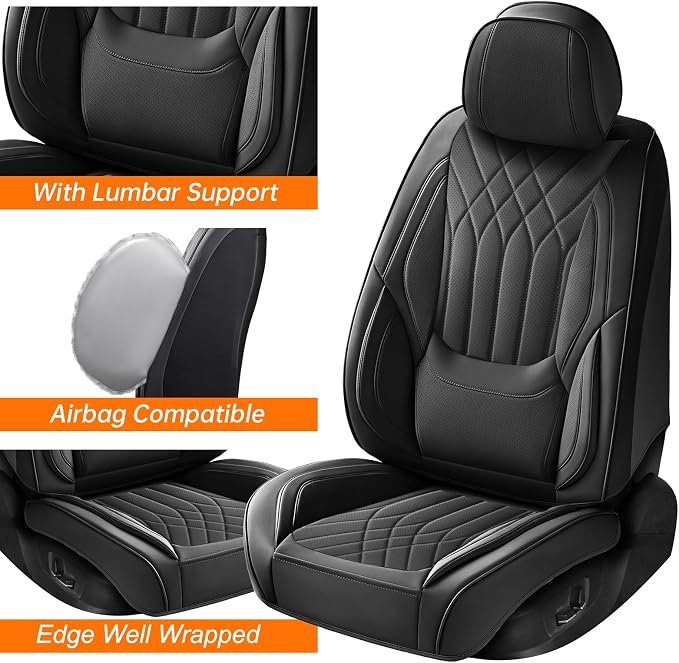 Full Coverage Car Seat Covers Full Set Waterproof, Luxury Leather Automotive Seat Covers Car Seat Protector, Front & Rear Seats Cover Sets Universal Fit for Most Vehicles Sedans SUVs, Black
