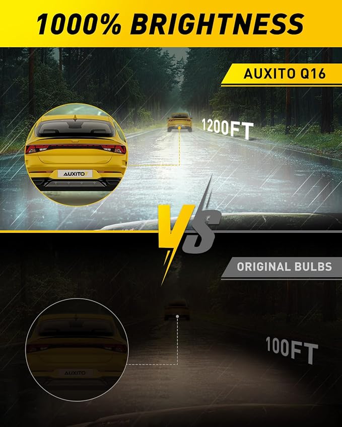 AUXITO H13 Bulb, 6500K Ultra White 10X Increased Brightness, Precision 1:1 Mini Design, Simple Plug Play Installation, Stable Illumination, 99% Vehicles Supported, Pack of 2