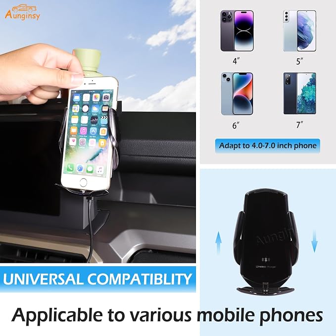Car Center Console Dash Storage Tray With Phone Mount Compatible with Toyota Tacoma 2026 2025 2024, Dashboard Organizer Tray Mobile Phone Holder Storage Box Insert Accessories, Only Fit 8-inch Screen