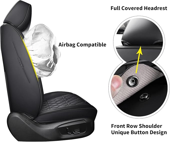 Aierxuan Front Car Seat Covers Waterproof Leatherette Universal Fit Toyota Sienna Rav4 4Runner Camry Corolla Yaris Prius Honda Pilot Ridgeline Insight Odyssey Crosstour Accord, Black