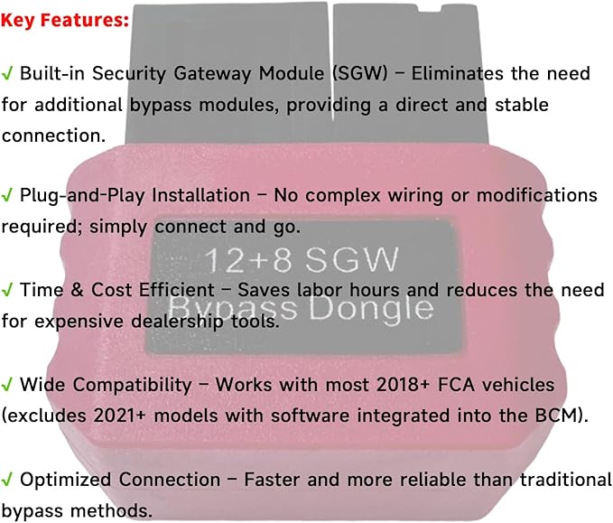 SGW Bypass Dongle 8Pin+12Pin,12 8pin Connector for FCA Security Gateway Module(SGM) Adapter,Compatible for Chrysler for JEEP for Dodge for Fiat/RAM for Alfa Romeo for Maserati for Lancia 2018+Vehicles