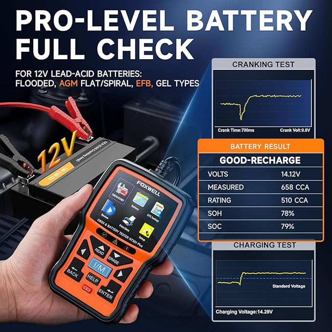 FOXWELL NT301 Plus 2-in-1 OBD2 Scanner Car Battery Tester, Professional Code Reader Check Engine Diagnostic Tool, 12V Automotive Cranking Charging Analyzer for 1996+ Vehicle, Upgrade from NT301