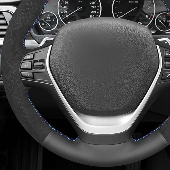 MEWANT Hand Stitch Faux Leather Woven Embossed Athsuede Steering Wheel Cover for BMW 2Series F22 F23 F30 F34 F32 F33 F36