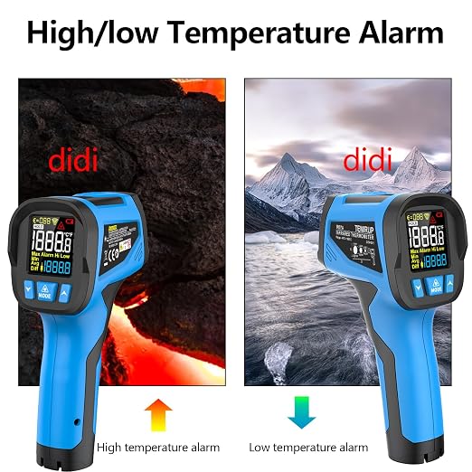 -40℉ to 2462℉, TEMIRUP Infrared Thermometer High Temperature Gun, Non-Contact Digital IR Laser Thermometer with Probe, 30:1 Pyrometer with Color LCD for Cooking, Kiln, Forging, HVAC & Industrial