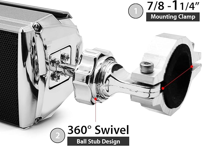 GoHawk Motorcycle Speakers Bluetooth Waterproof with LED Lights, AUX/FM Radio Stereo Sound System Built-in Amplifier, USB MP3 Music Player for Motorcycle, ATV