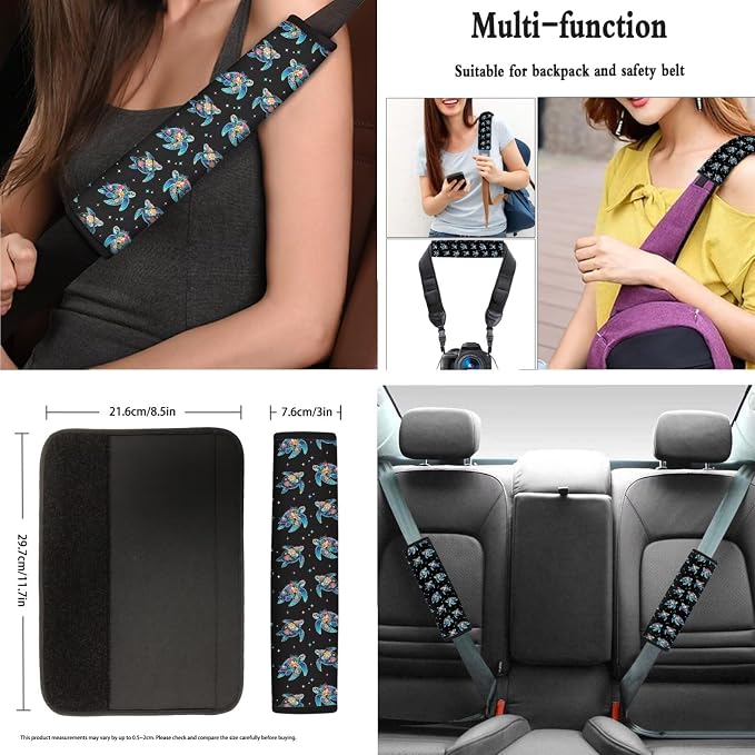 AFPANQZ Turtle Tropical Flowers 11 Pcs Car Seat Cover of Front Rear Full Set Car Accessories Include Hand Brake and Gear Shift Knob Cover, Seat Belt Pads, Steering Wheel Cover for Womens