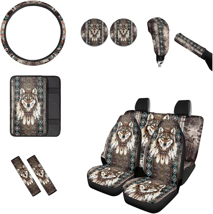 BIGCARJOB 12 Pieces Dream Catcher Car Seat Cover Set Universal Steering Wheel Covers,Armrest Pads,Auto Seat Protector Full Set,Fit Most Vehicle,Cars,Sedan
