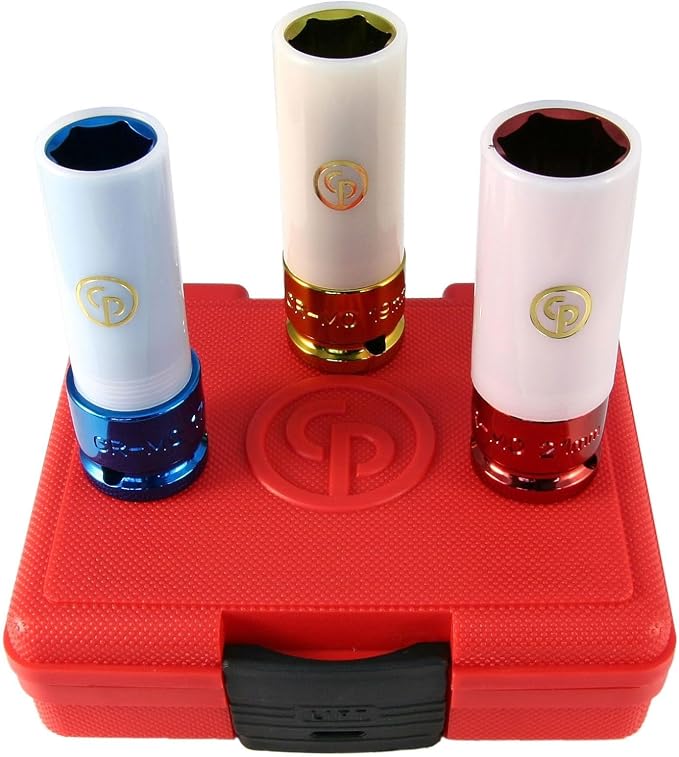 Chicago Pneumatic SS413WP - 1/2 Inch Square Drive, SAE & Metric, Deep, Wheel Protector, 6 Point, Impact Socket Set (3 PCS)