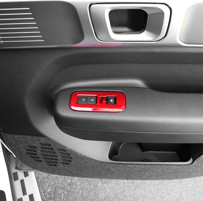4Pcs Carbon Fiber Style Door Lock Glass Control Button Panel Cover Window Lift Switch Panel Trim Compatible with Hyundai Santa Fe 2024-2026 MX5 Accessories (Glossy Red Style)
