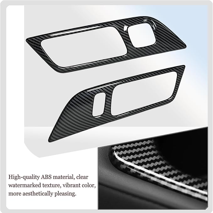 Inner Door Handle Cover，for Ford Mustang 2024-2026 / Shelby GT350 2015-2020 / GT500 2020-2022，ABS Carbon Fiber Decal Interior Trim Cover Accessories (with Memory seat Button Style)