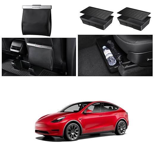 BASENOR Tesla Model Y Trash Can and Tesla Model Y Under Seat Storage Box Organizer