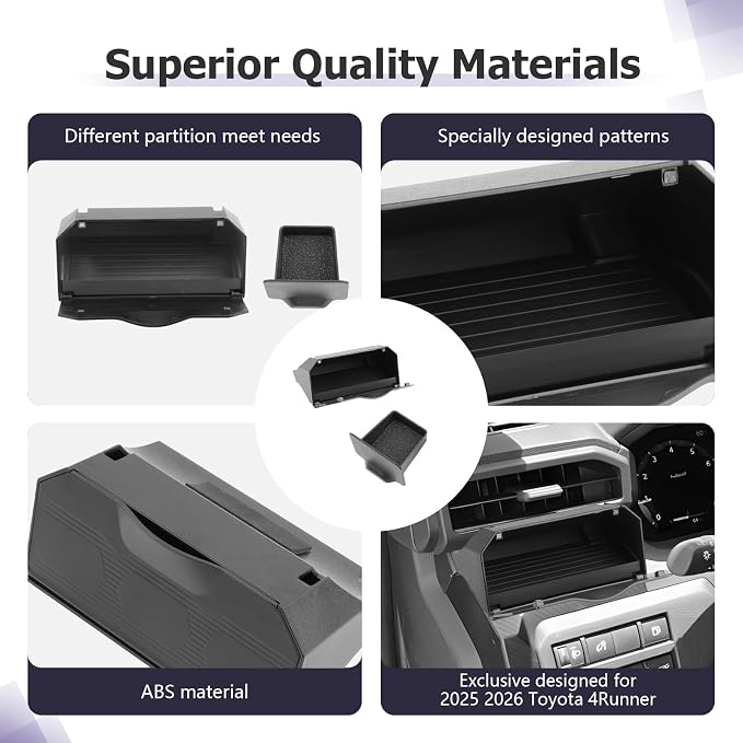 LUWU 2PCS Center Console Organizer for 2024 2025 2026 Toyota Tacoma & 2025 2026 Toyota 4Runner Accessories Storage Drawer Tray, Driver's Air Vent Storage Tray Extra Storage Organizer for Key Coins