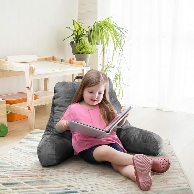 Nestl Reading Pillow for Kids & Teens with Shredded Memory Foam, Backrest Pillows for Reading, Watching, and Gaming, Use on The Couch, Bed, or Floor, Adjustable Support with Washable Cover Dark Grey
