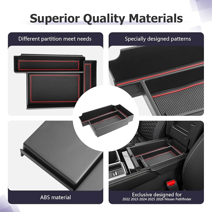 LUWU 2025 2026 Pathfinder Center Console Organizer Compatible with Pathfinder 2022 2023 2024 2025 2026 Accessories Armrest Console Storage Box Insert Tray ABS Material Coin Container, Red