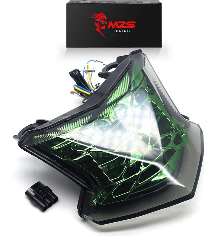 MZS Motorcycle Tail Light, LED Integrated Turn Signal Blinker Green Lens Compatible with Z900 2017-2024 / Z650 2017-2019 / EX 650 EX650 ER6F 2017-2019 / ZH2 2020-2024