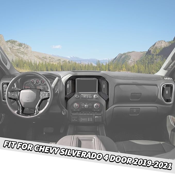 Jimen Fit for Chevrolet Silverado 4 Door 2019-2021, 15PCS Black Wood Trim Kits - Center Console Navigation Panel, Dash Side Air Vent Cover, Inner Door Handle Bowl