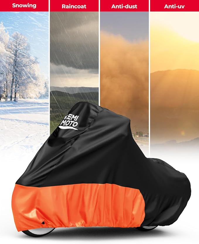 KEMIMOTO Heavy Duty 420D Motorcycle Cover Waterproof Compatible with Softail Dyna Models Standard Heritage Classic 114 Shadow Cruiser Cover Outdoor All Weather Protect from Dust Sunlight Rain